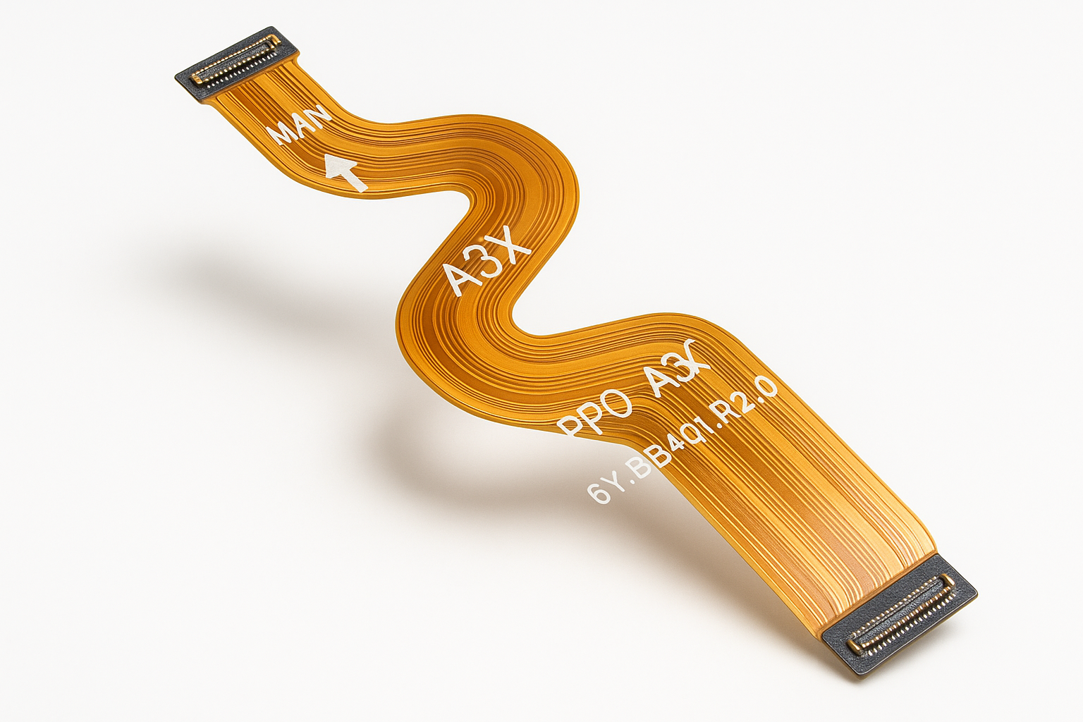 Angled view of Oppo A3X Main Flex Cable showing flexibility