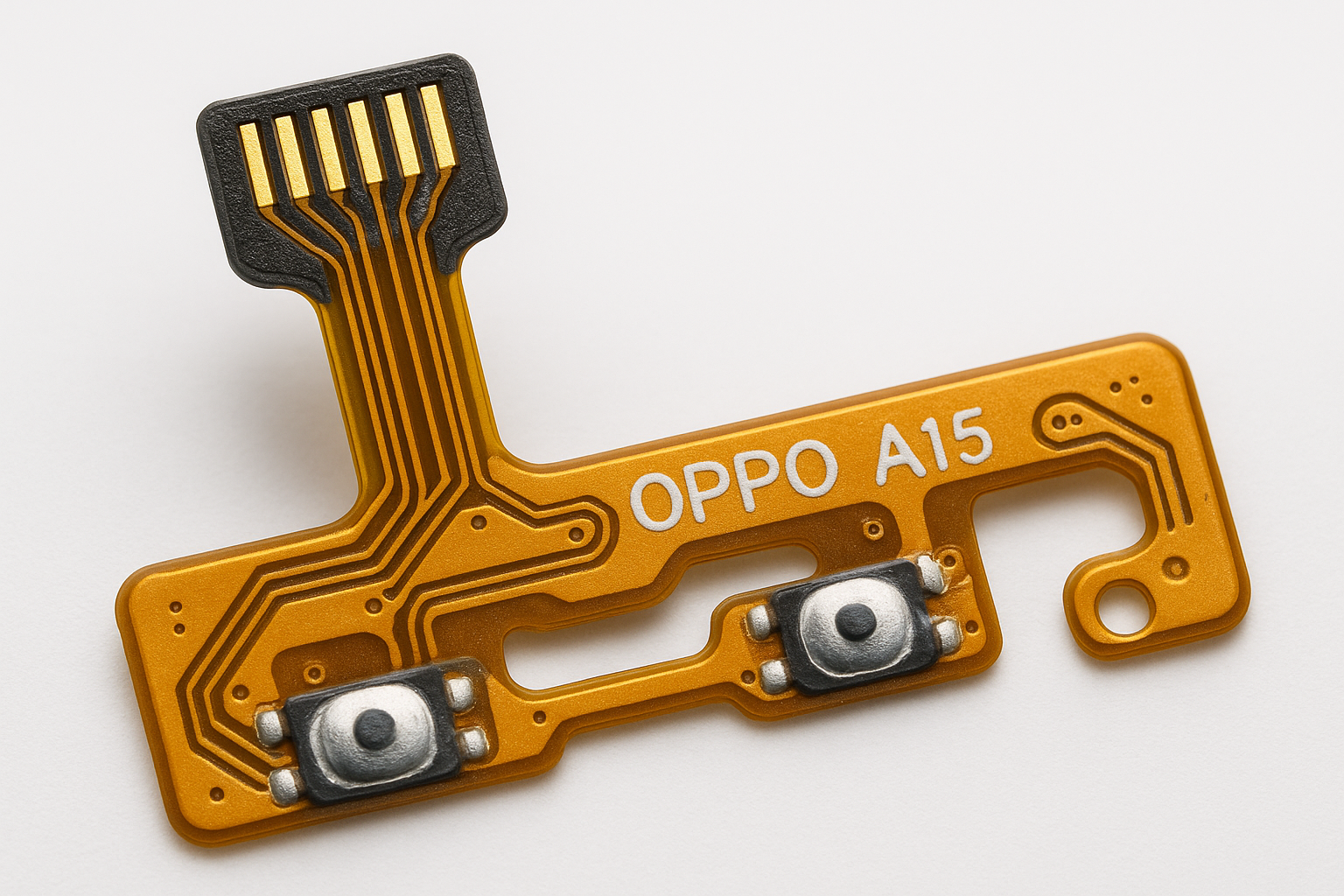 Detailed close-up of Oppo A15 flex cable connector