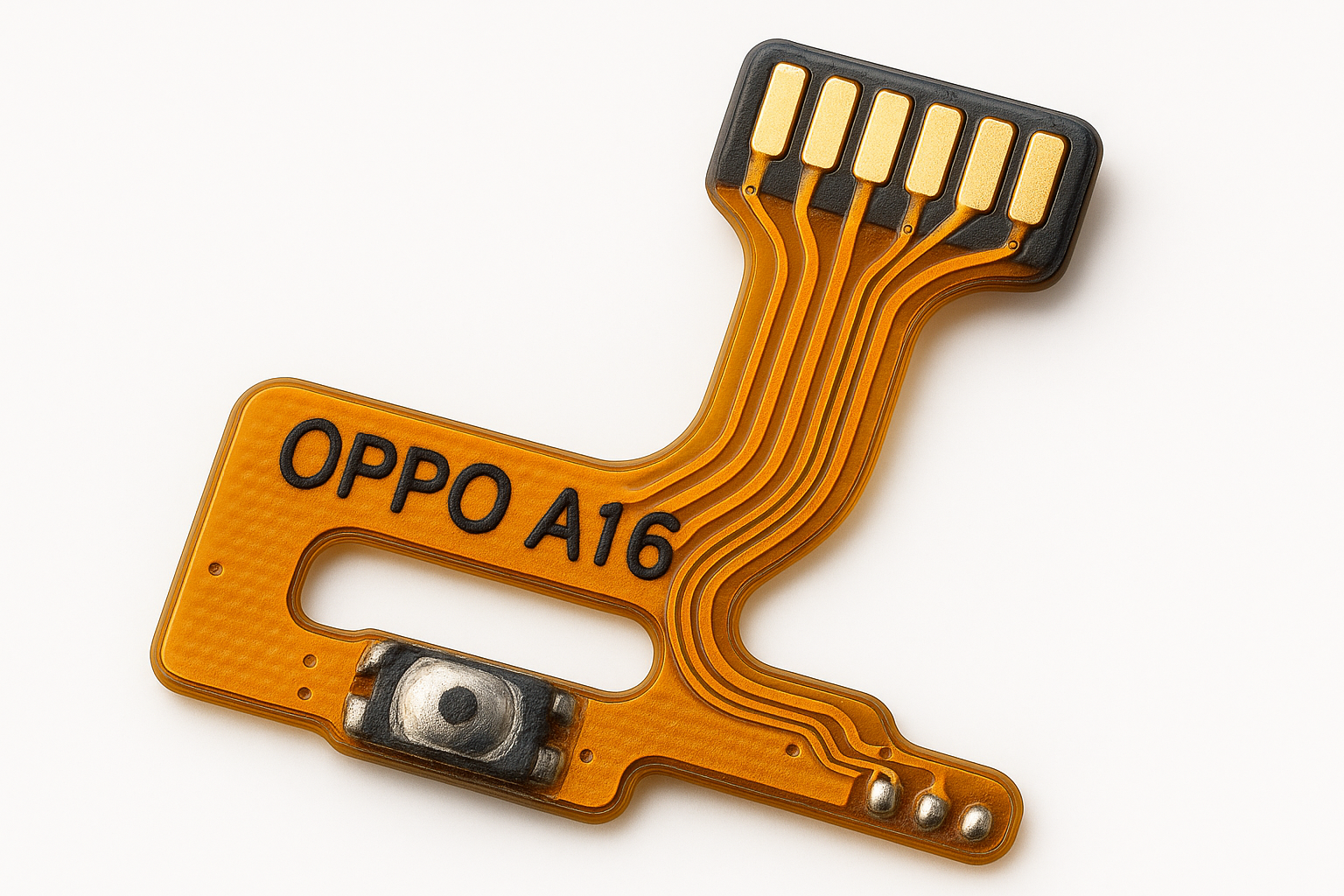Detailed close-up of Oppo A16 flex cable connector
