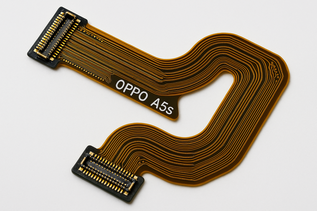 Close-up macro view of Oppo A5s Main Flex Cable connectors